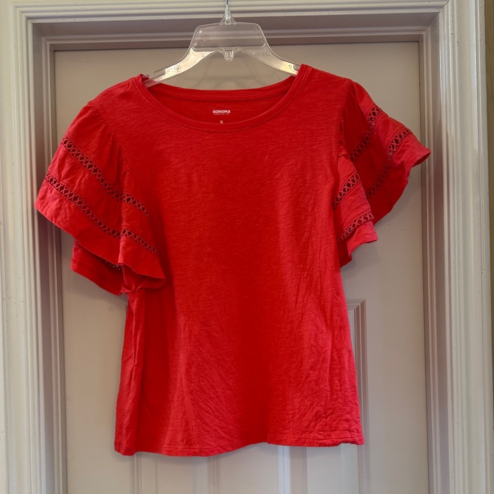 Sonoma Coral Blouse with Ruffle Sleeves